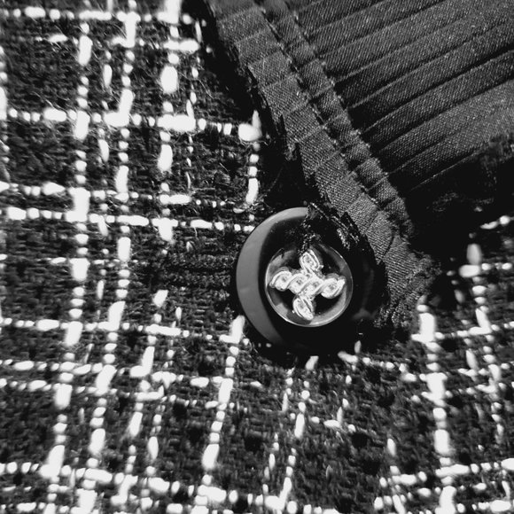 White House Black Market Black & White Tweed Blazer with Silky Ruffle Trim - Picture 11 of 13